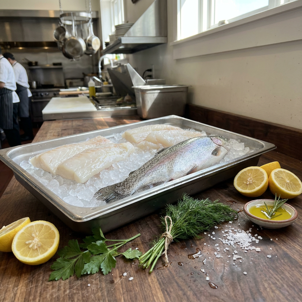 Fresh fish prep on ice